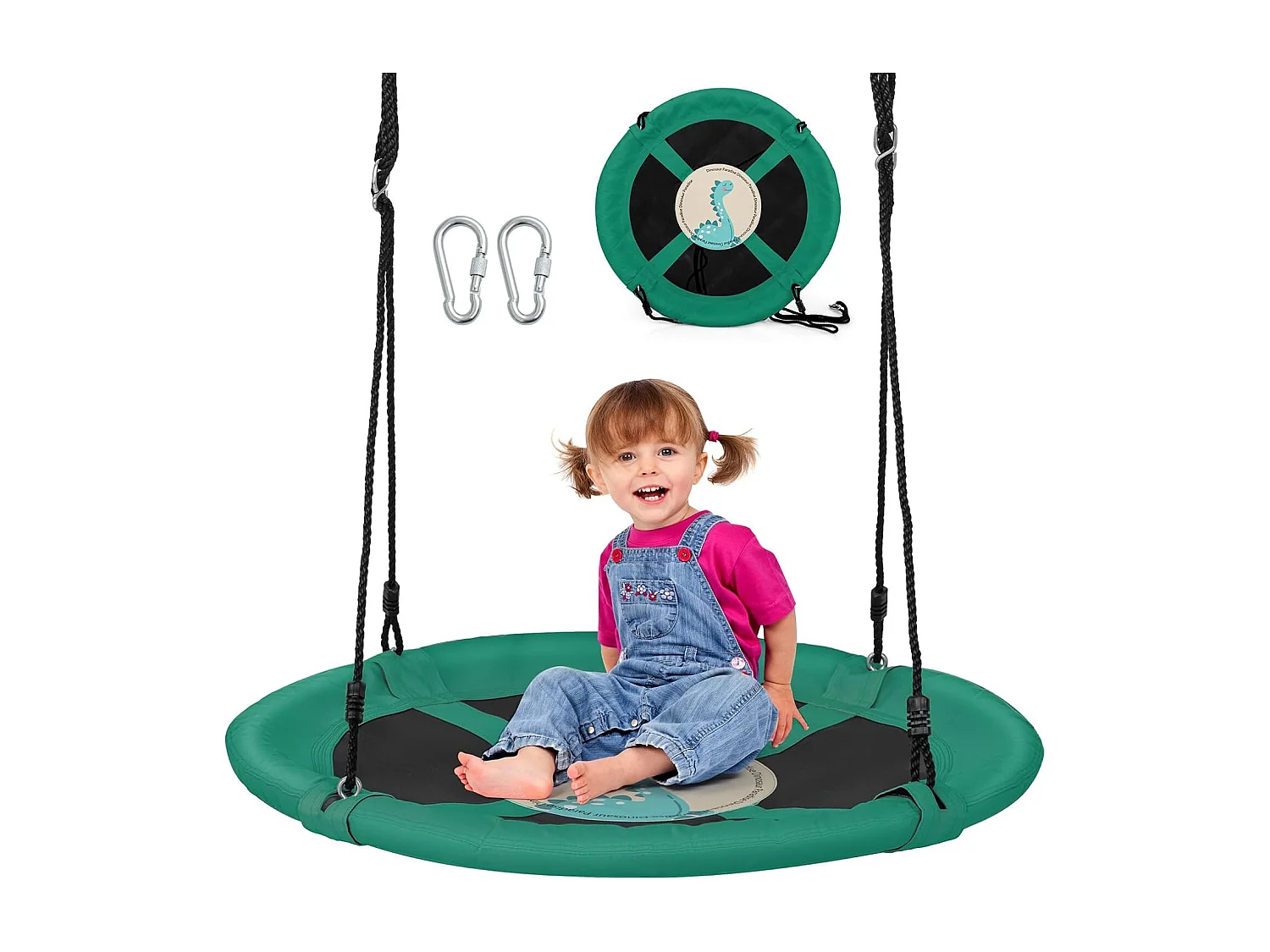 Nestschommel, kinderschommel, boomschommel, hangschommel, ronde schommel voor binnen en buiten, schommel voor kinderen en volwassenen, Ø 100 cm (groen) ZB33492