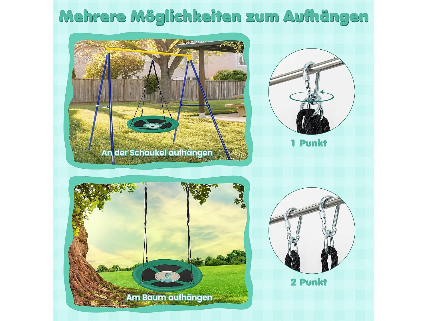 Nestschommel, kinderschommel, boomschommel, hangschommel, ronde schommel voor binnen en buiten, schommel voor kinderen en volwassenen, Ø 100 cm (groen) ZB33492