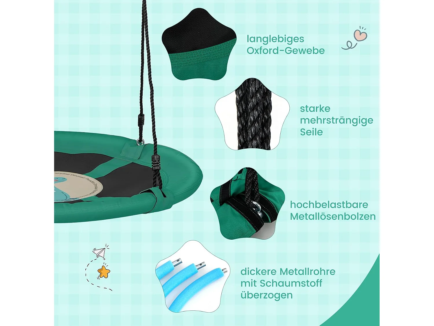 Nestschommel, kinderschommel, boomschommel, hangschommel, ronde schommel voor binnen en buiten, schommel voor kinderen en volwassenen, Ø 100 cm (groen) ZB33492