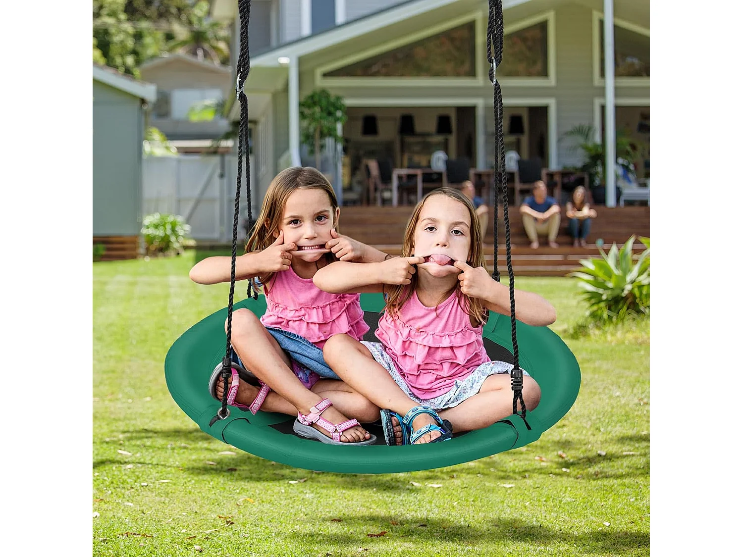 Nestschommel, kinderschommel, boomschommel, hangschommel, ronde schommel voor binnen en buiten, schommel voor kinderen en volwassenen, Ø 100 cm (groen) ZB33492