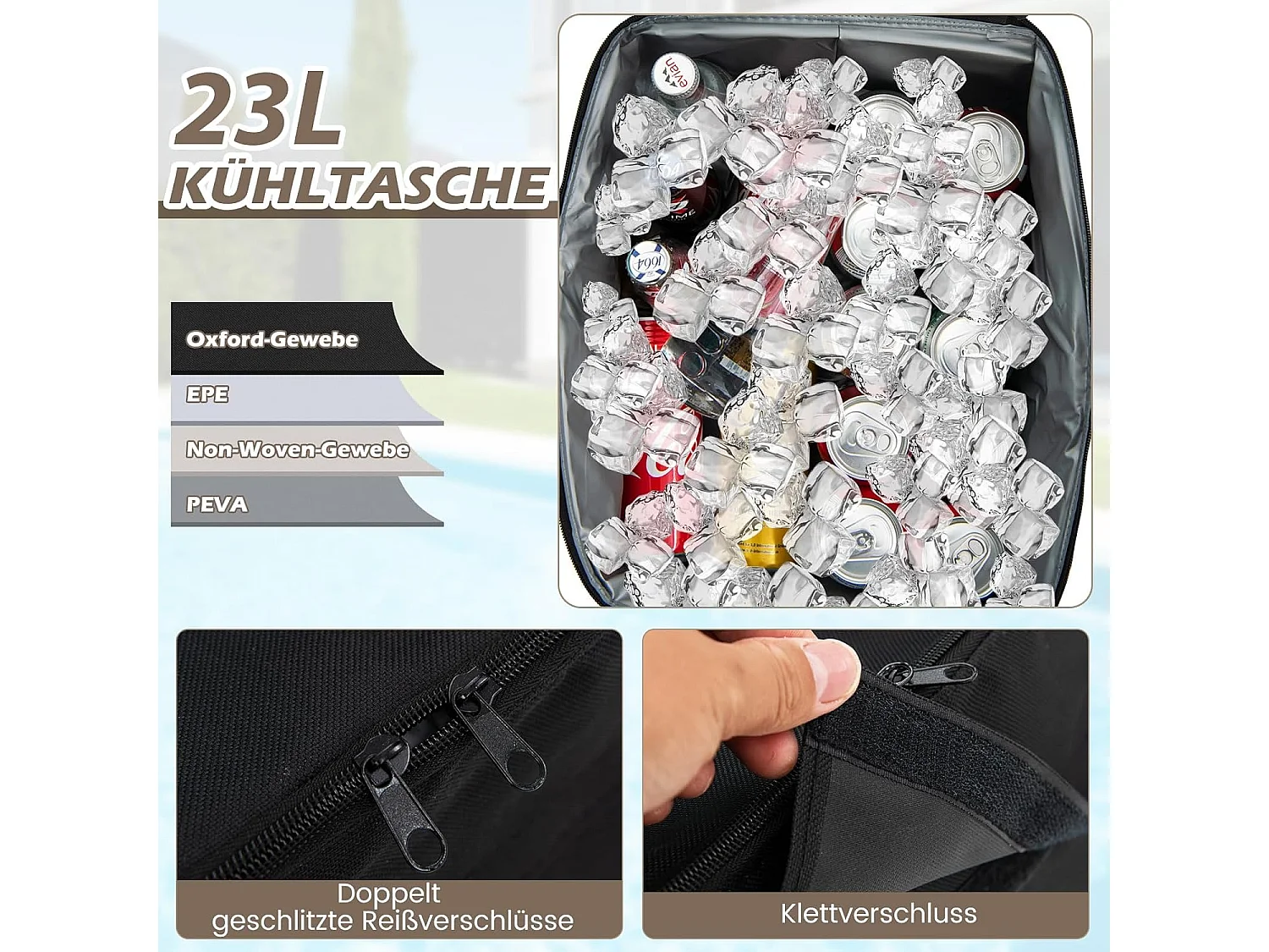 Schommelbank met koeltas, draaibaar dienblad en afneembaar kussen, 2-zits tuinschommel, schommelbank voor tuin, terras en achtertuin (bruin) ZB32615