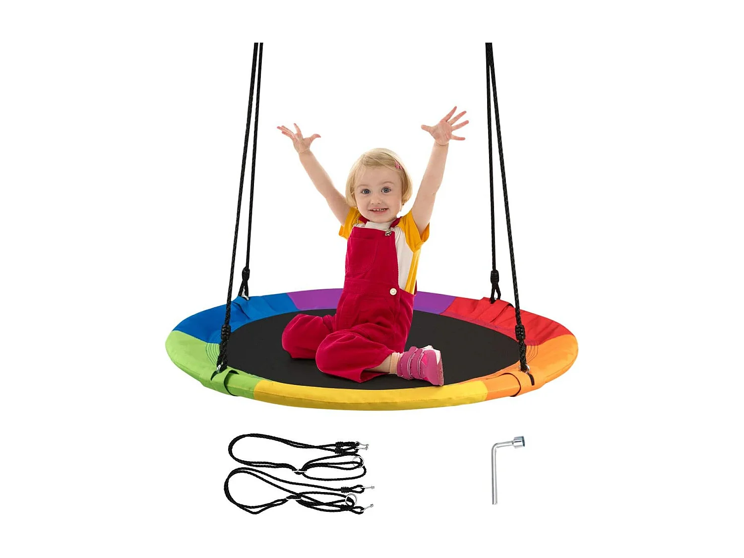 φ100cm Vliegende nestschommel, 150KG gewichtscapaciteit, ronde schommeling met staal frame & regelbare touw, binnen/buiten schommeling,speelplaatsZB33871