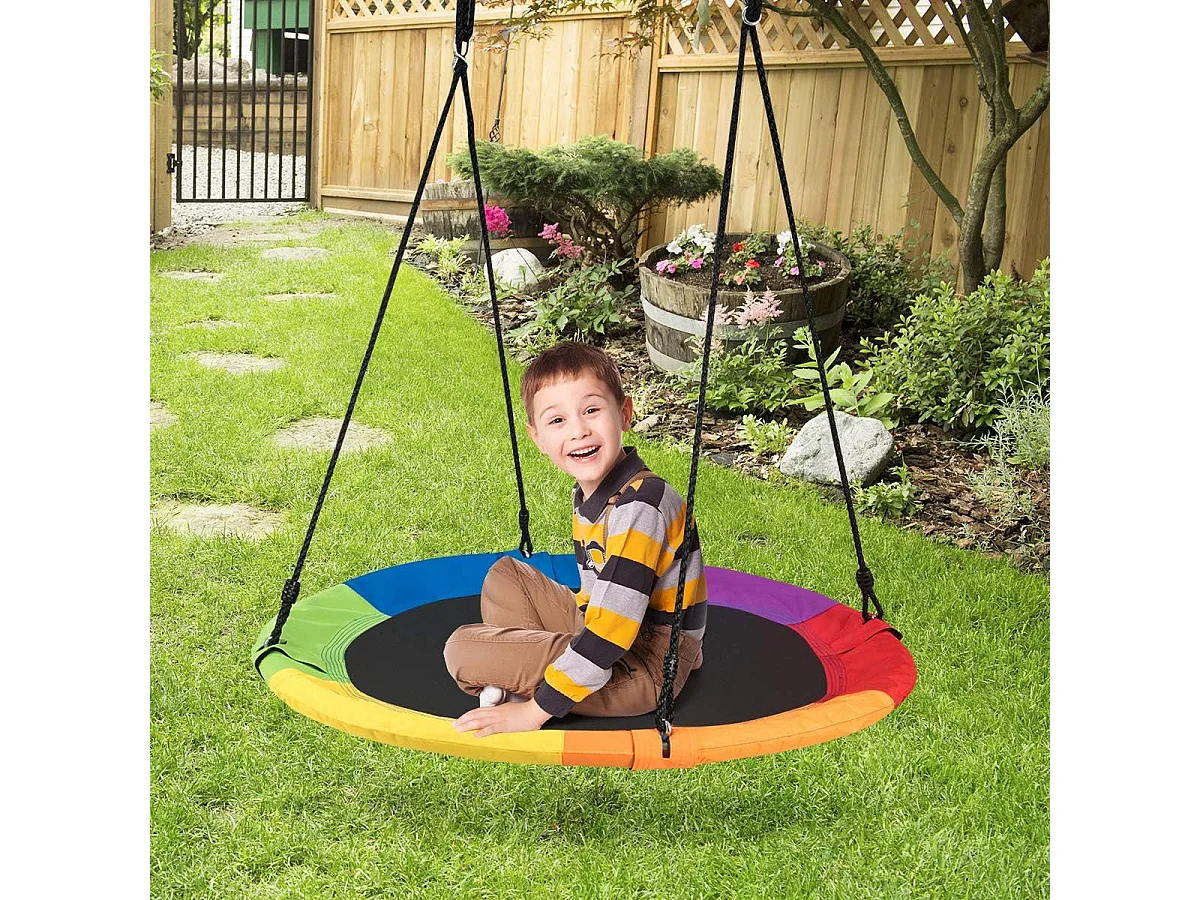 φ100cm Vliegende nestschommel, 150KG gewichtscapaciteit, ronde schommeling met staal frame & regelbare touw, binnen/buiten schommeling,speelplaatsZB33871