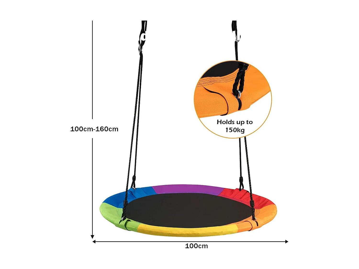 φ100cm Vliegende nestschommel, 150KG gewichtscapaciteit, ronde schommeling met staal frame & regelbare touw, binnen/buiten schommeling,speelplaatsZB33871