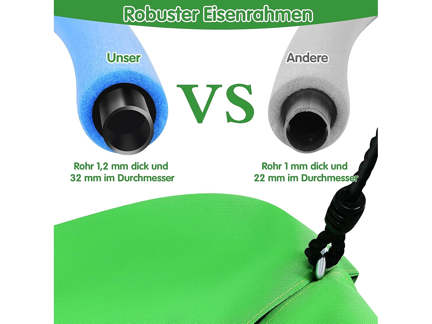 Nestschommel, gekromd tot 150 kg belastbaar, 120-180 cm verstelbaar touw, hangschommel, boomschommel, meerkindschommel,voor kinderen en volwassenen (groen) ZB33884