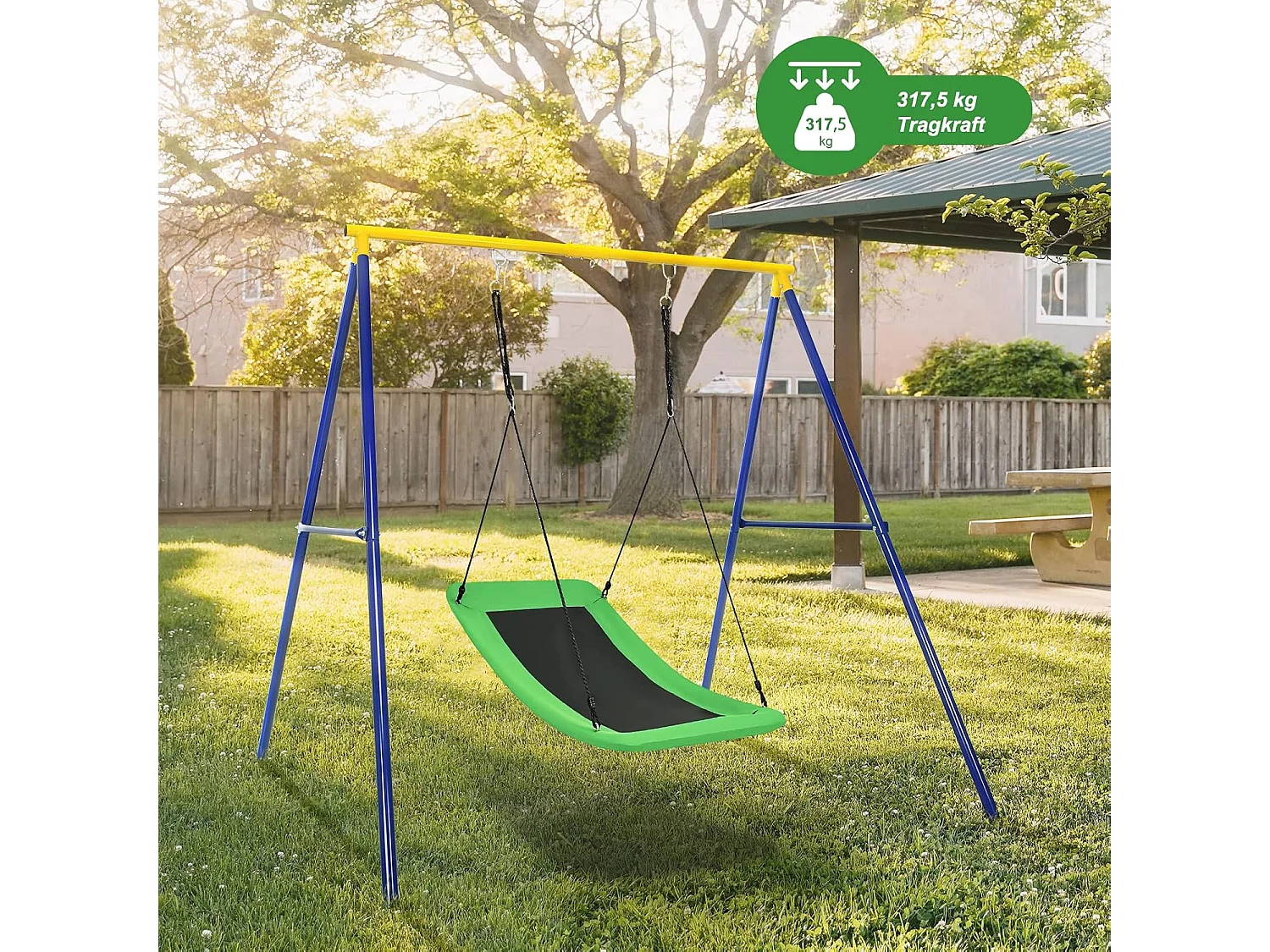 Nestschommel, gekromd tot 150 kg belastbaar, 120-180 cm verstelbaar touw, hangschommel, boomschommel, meerkindschommel,voor kinderen en volwassenen (groen) ZB33884