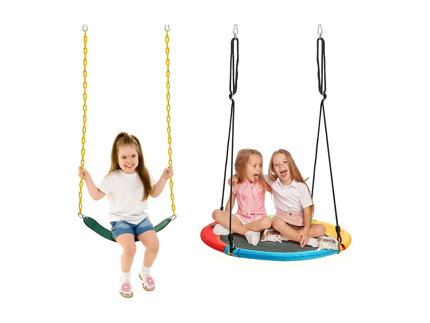 Dubbele schommel met frame, outdoor schommel voor kinderen, schommelframe met kinderschommel, schommelframe tot 250 kg belastbaar (2 schommels met frame) ZB32747