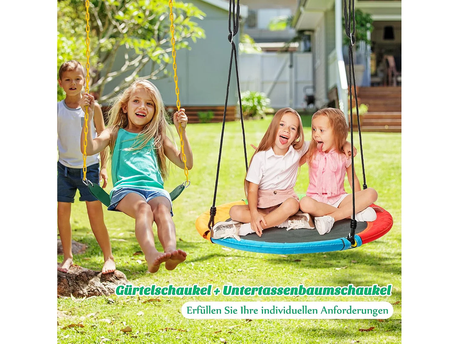 Dubbele schommel met frame, outdoor schommel voor kinderen, schommelframe met kinderschommel, schommelframe tot 250 kg belastbaar (2 schommels met frame) ZB32747