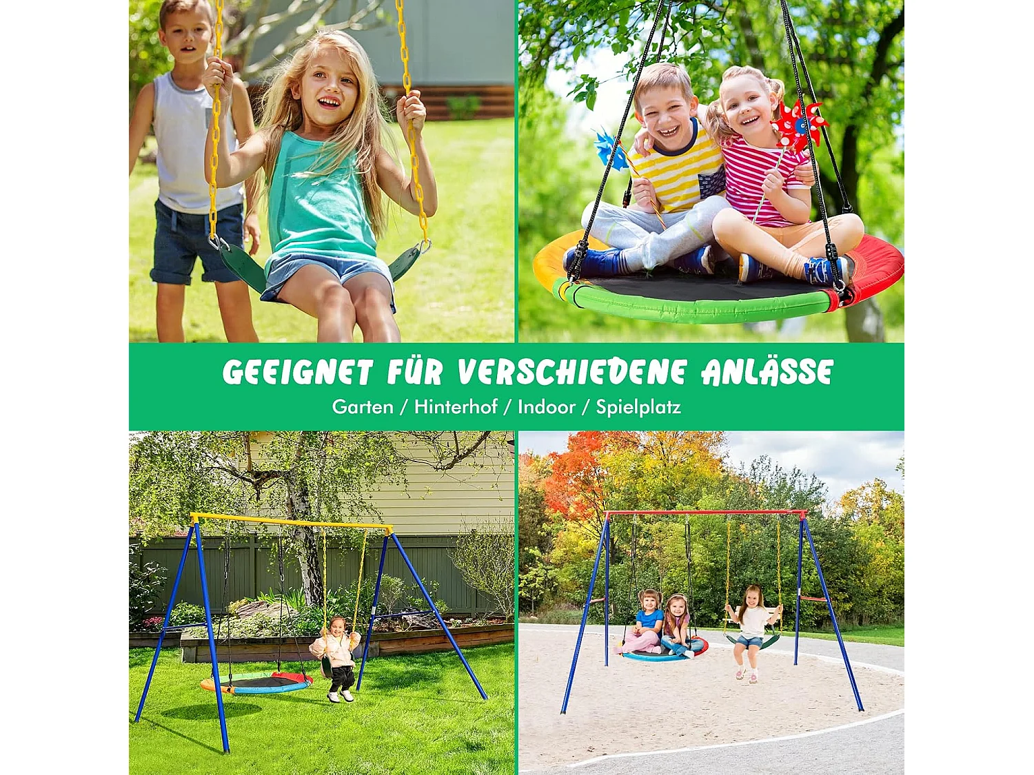 Dubbele schommel met frame, outdoor schommel voor kinderen, schommelframe met kinderschommel, schommelframe tot 250 kg belastbaar (2 schommels met frame) ZB32747