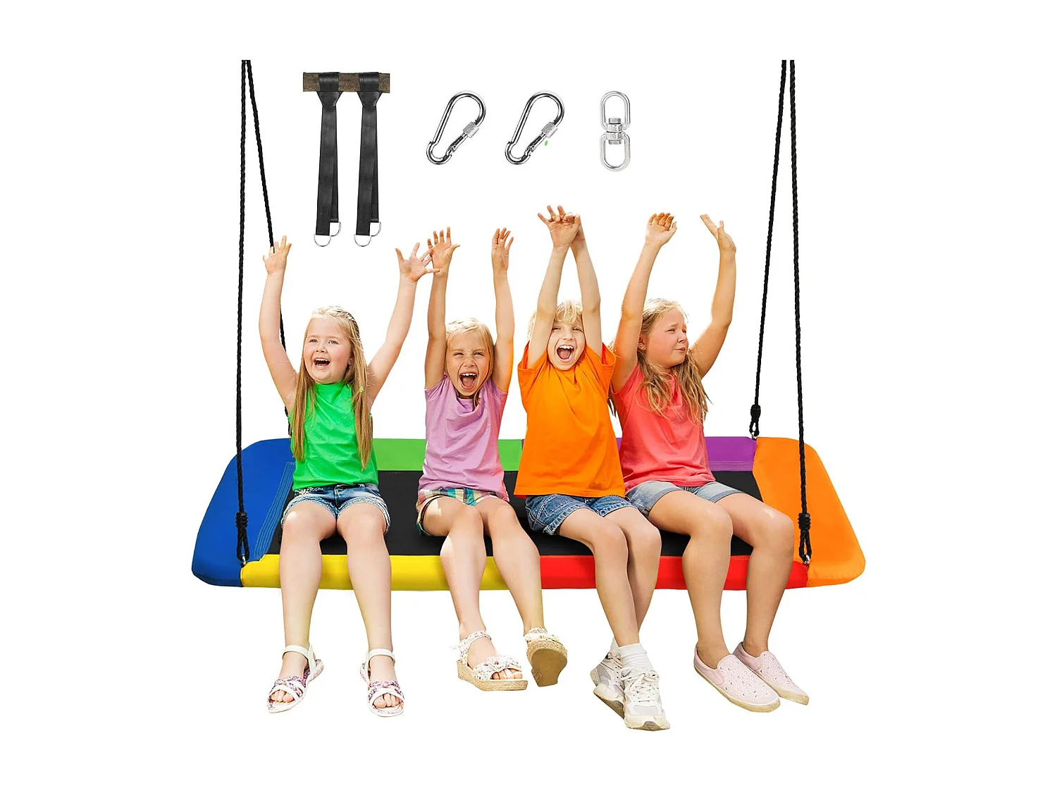 Nestschommel, vierkant, tot 150 kg belastbaar, 150 x 80 cm, boomschommel met 100-180 cm verstelbaar touw, kinderschommel,voor kinderen en volwassenen ZB33885
