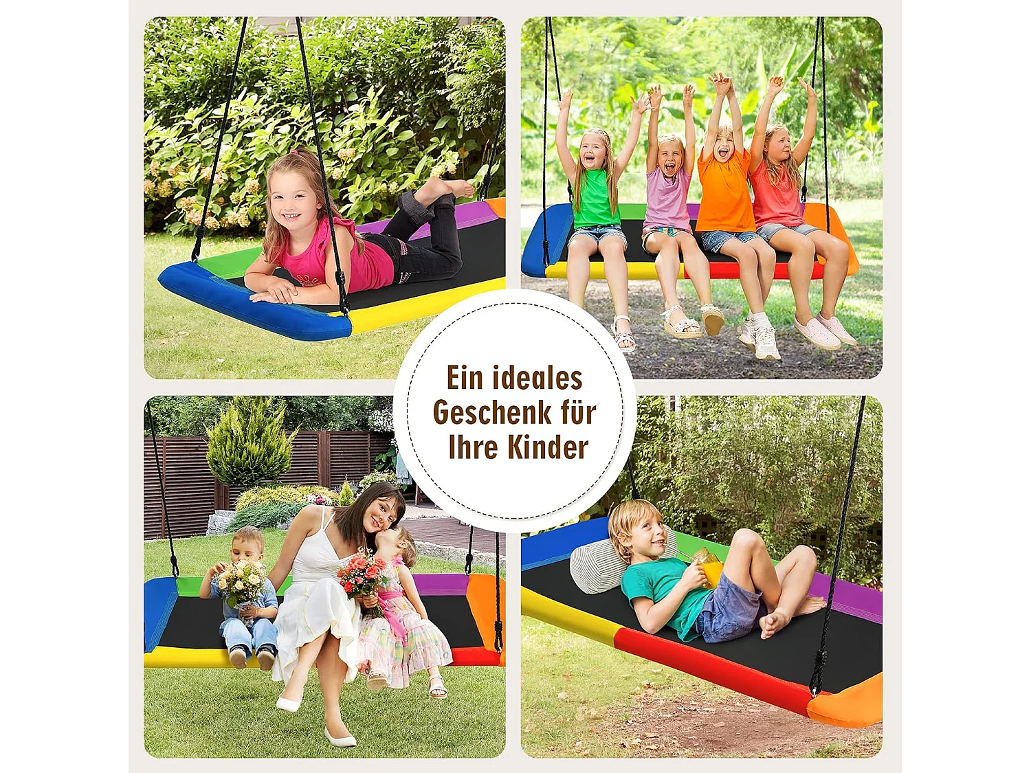 Nestschommel, vierkant, tot 150 kg belastbaar, 150 x 80 cm, boomschommel met 100-180 cm verstelbaar touw, kinderschommel,voor kinderen en volwassenen ZB33885