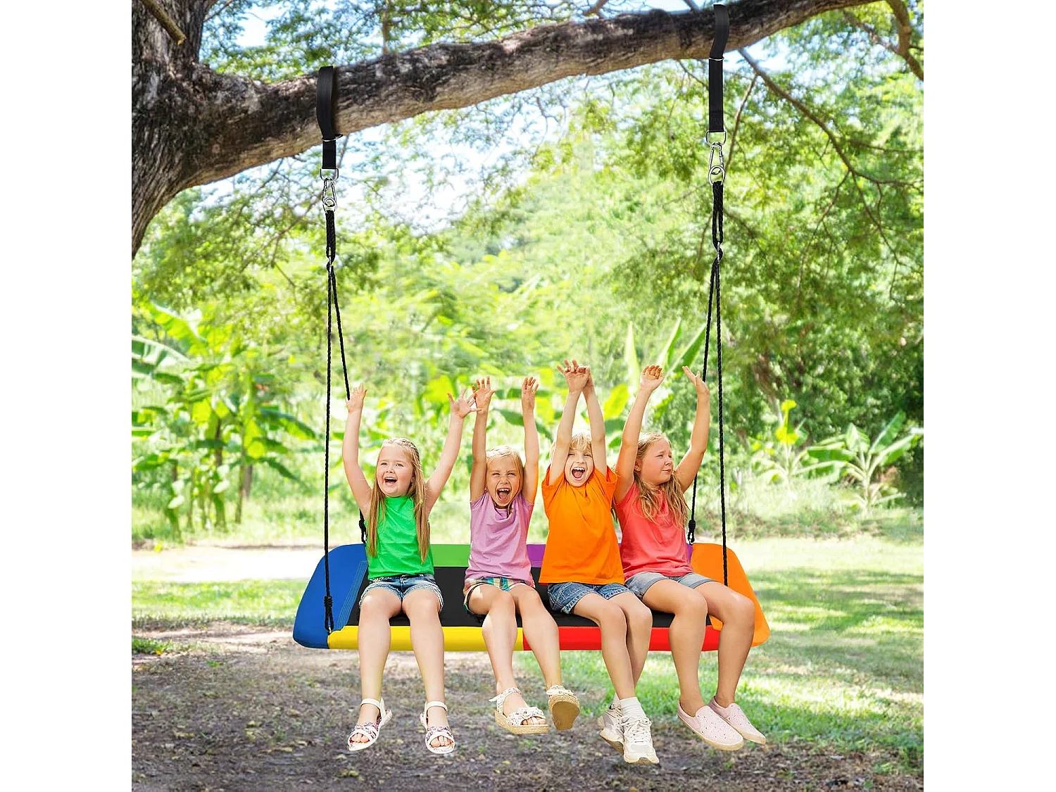 Nestschommel, vierkant, tot 150 kg belastbaar, 150 x 80 cm, boomschommel met 100-180 cm verstelbaar touw, kinderschommel,voor kinderen en volwassenen ZB33885