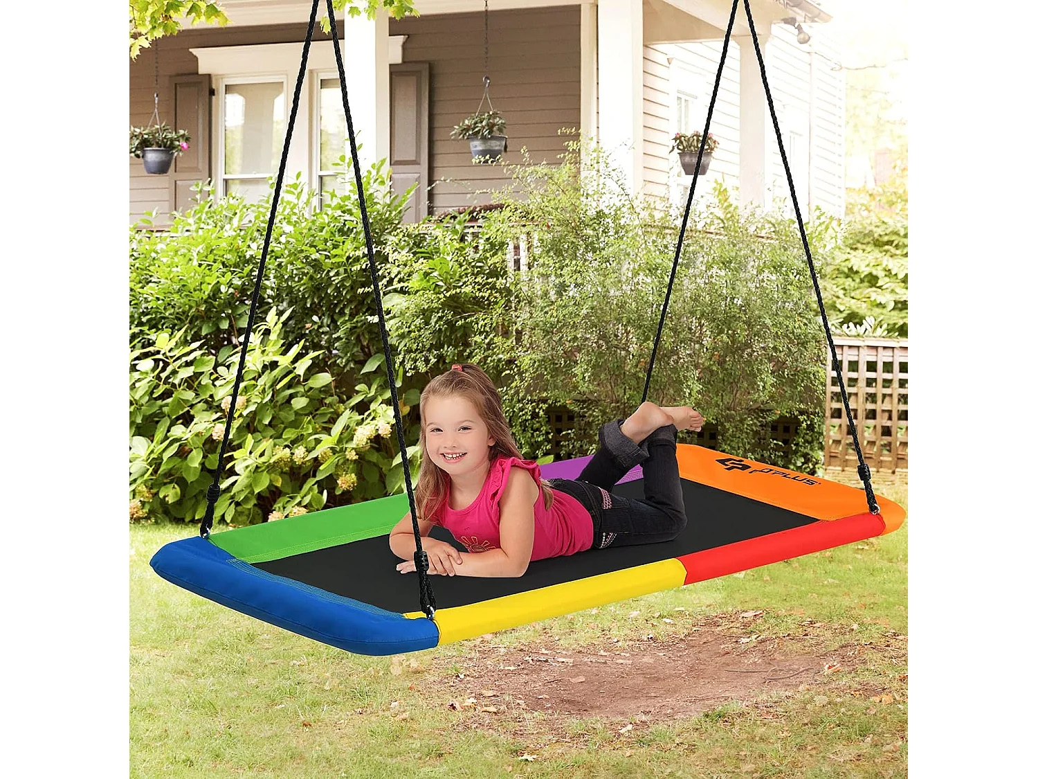 Nestschommel, vierkant, tot 150 kg belastbaar, 150 x 80 cm, boomschommel met 100-180 cm verstelbaar touw, kinderschommel,voor kinderen en volwassenen ZB33885