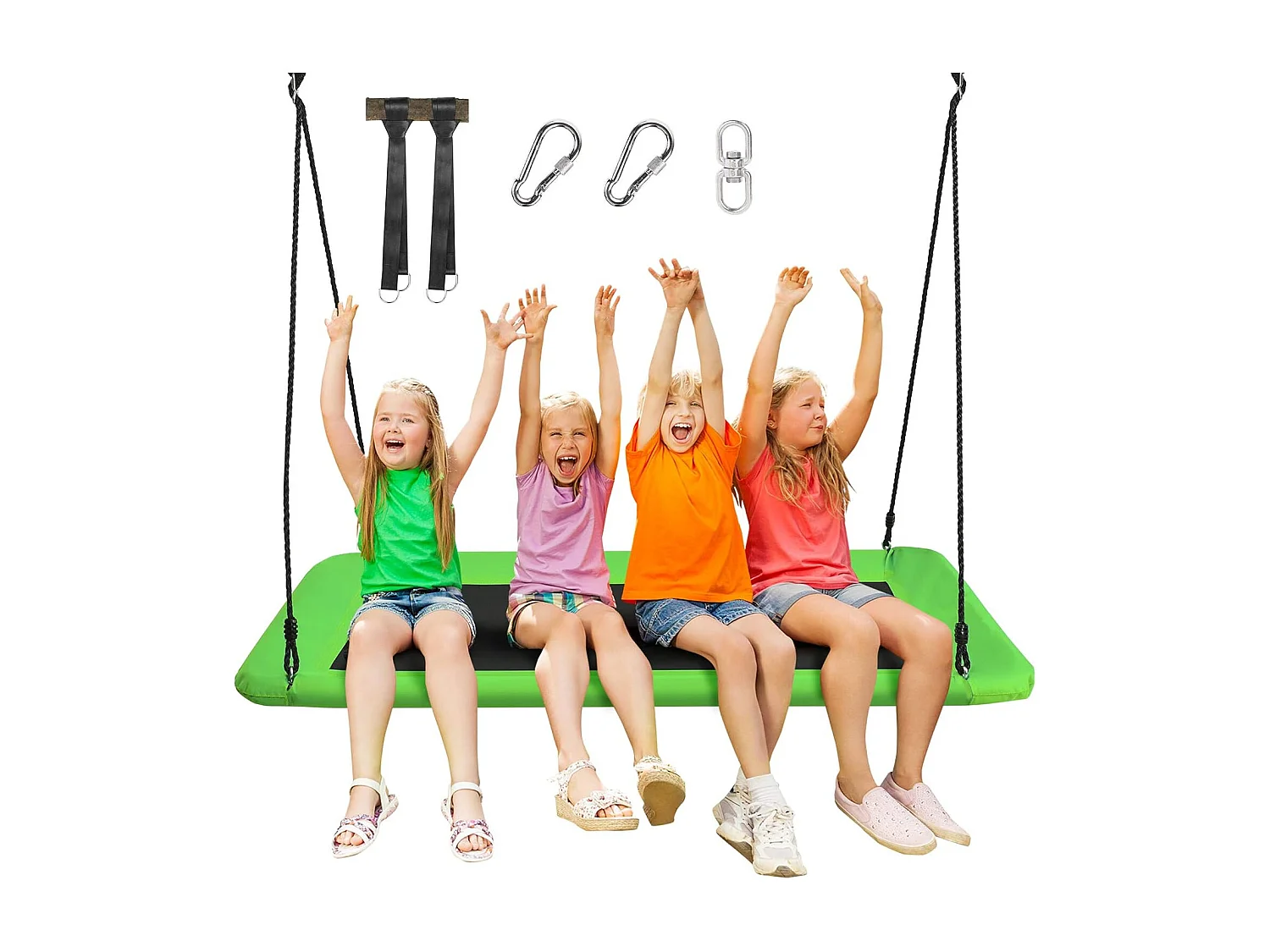 Nestschommel, vierkant,150 x 80 cm, boomschommel met 100-180 cm verstelbaar touw, kinderschommel, outdoor tuinschommel voor kinderen en volwassenen (groen) ZB33885