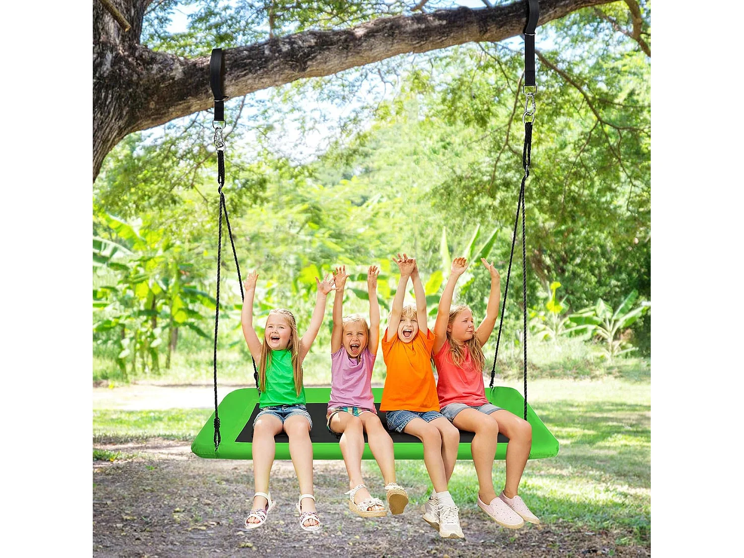 Nestschommel, vierkant,150 x 80 cm, boomschommel met 100-180 cm verstelbaar touw, kinderschommel, outdoor tuinschommel voor kinderen en volwassenen (groen) ZB33885