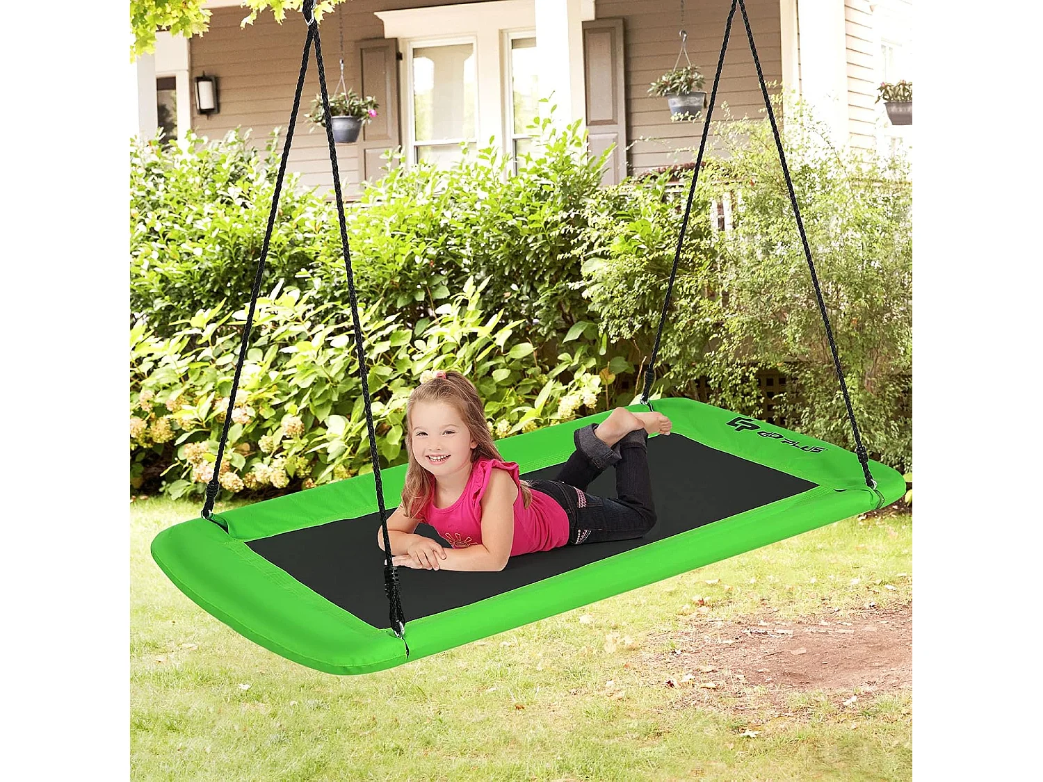 Nestschommel, vierkant,150 x 80 cm, boomschommel met 100-180 cm verstelbaar touw, kinderschommel, outdoor tuinschommel voor kinderen en volwassenen (groen) ZB33885