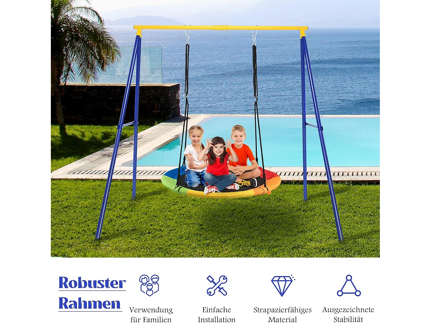 Schommelframe tot 200 kg belastbaar, schommelframe voor nestschommel, kinderschommel, schommelframe voor tuin, 194 x 184 x 180 cm ZB32776