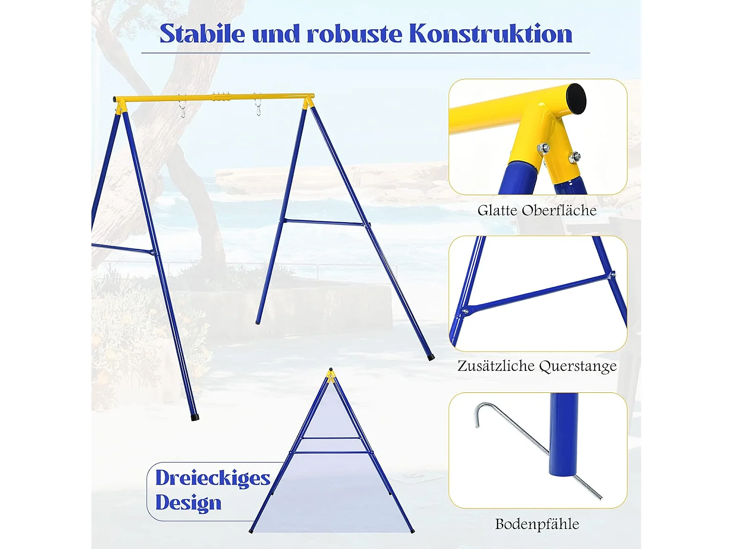 Schommelframe tot 200 kg belastbaar, schommelframe voor nestschommel, kinderschommel, schommelframe voor tuin, 194 x 184 x 180 cm ZB32776