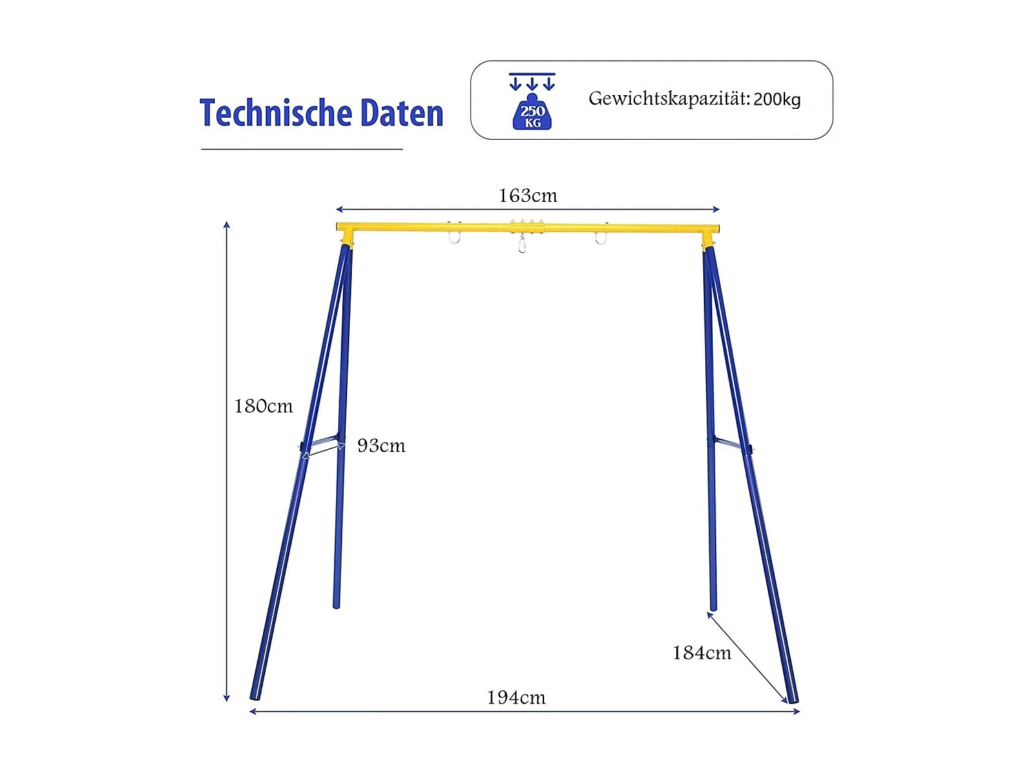 Schommelframe tot 200 kg belastbaar, schommelframe voor nestschommel, kinderschommel, schommelframe voor tuin, 194 x 184 x 180 cm ZB32776