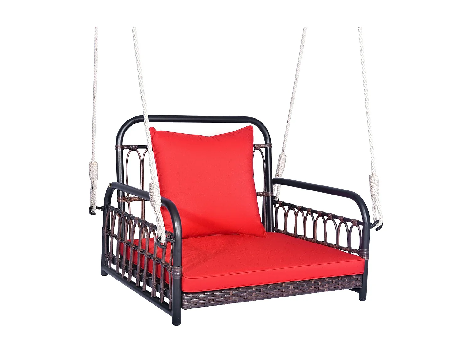 Hangstoel, terrasschommel, belastbaar tot 180 kg, hangstoel met zit- en rugkussens, metalen frame en hangtouwen, hangstoel voor veranda en achtertuinTI93553