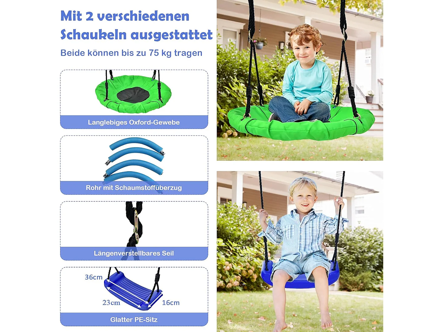5-in-1 schommelset met 2 schommels, basketbalmand, klimnet en klimladder, kinderschommel met frame, tuinschommel, schommelframe met dubbele schommel voor tuin, erf