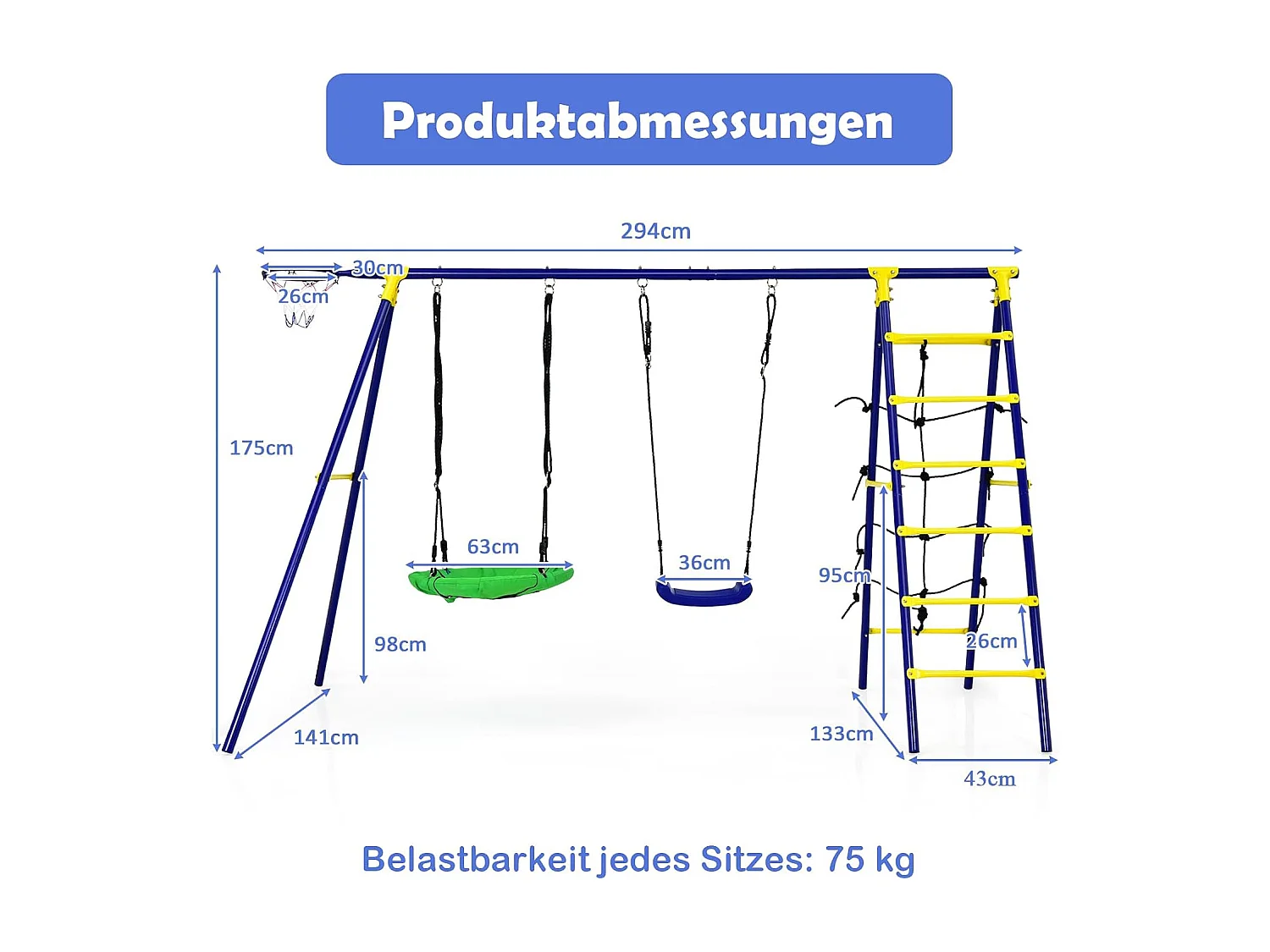 5-in-1 schommelset met 2 schommels, basketbalmand, klimnet en klimladder, kinderschommel met frame, tuinschommel, schommelframe met dubbele schommel voor tuin, erf