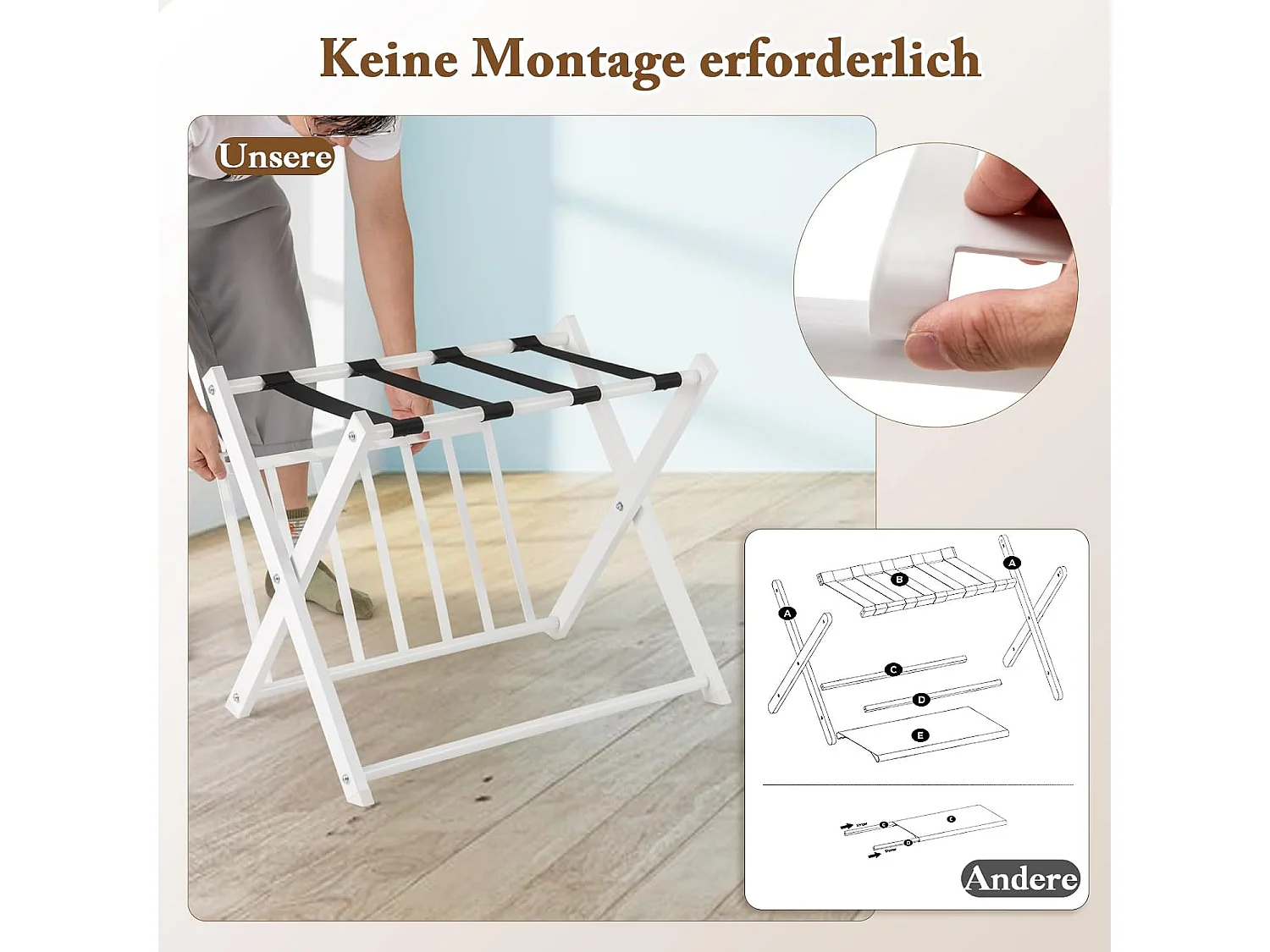 Kofferstandaard, inklapbaar, bagagerek met 2 verdiepingen design, kofferbok, metalen kofferstandaard voor slaapkamer, logeerkamer, hotel (set van 2, wit)VH33647