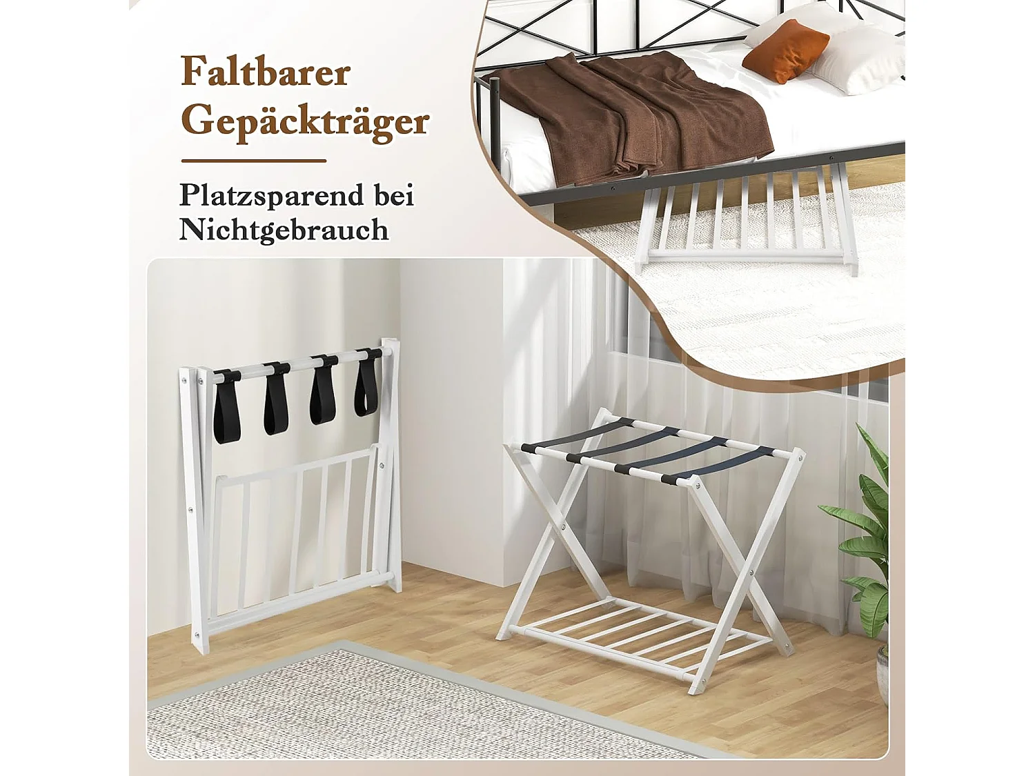 Kofferstandaard, inklapbaar, bagagerek met 2 verdiepingen design, kofferbok, metalen kofferstandaard voor slaapkamer, logeerkamer, hotel (set van 2, wit)VH33647