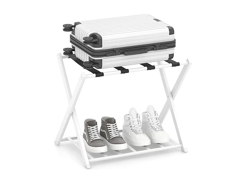 Kofferstandaard, inklapbaar, bagagerek met 2 verdiepingen design, kofferbok, metalen kofferstandaard voor slaapkamer, logeerkamer, hotel (set van 2, wit)VH33647