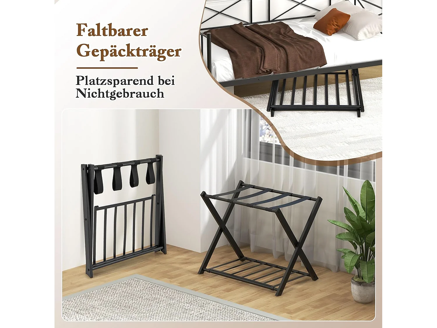 Kofferstandaard, inklapbaar, bagagerek met 2 verdiepingen design, kofferbok, metalen kofferstandaard voor slaapkamer, logeerkamer, hotel (set van 2, zwart)VH33647