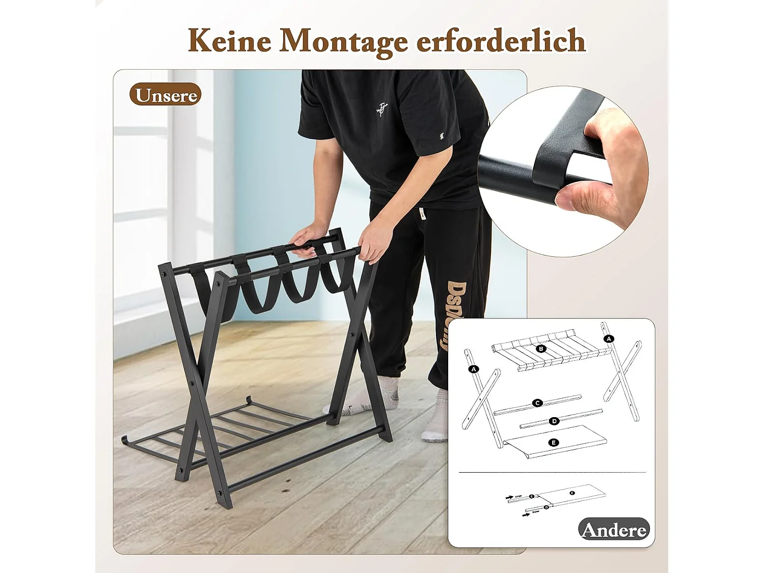 Kofferstandaard, inklapbaar, bagagerek met 2 verdiepingen design, kofferbok, metalen kofferstandaard voor slaapkamer, logeerkamer, hotel (set van 2, zwart)VH33647