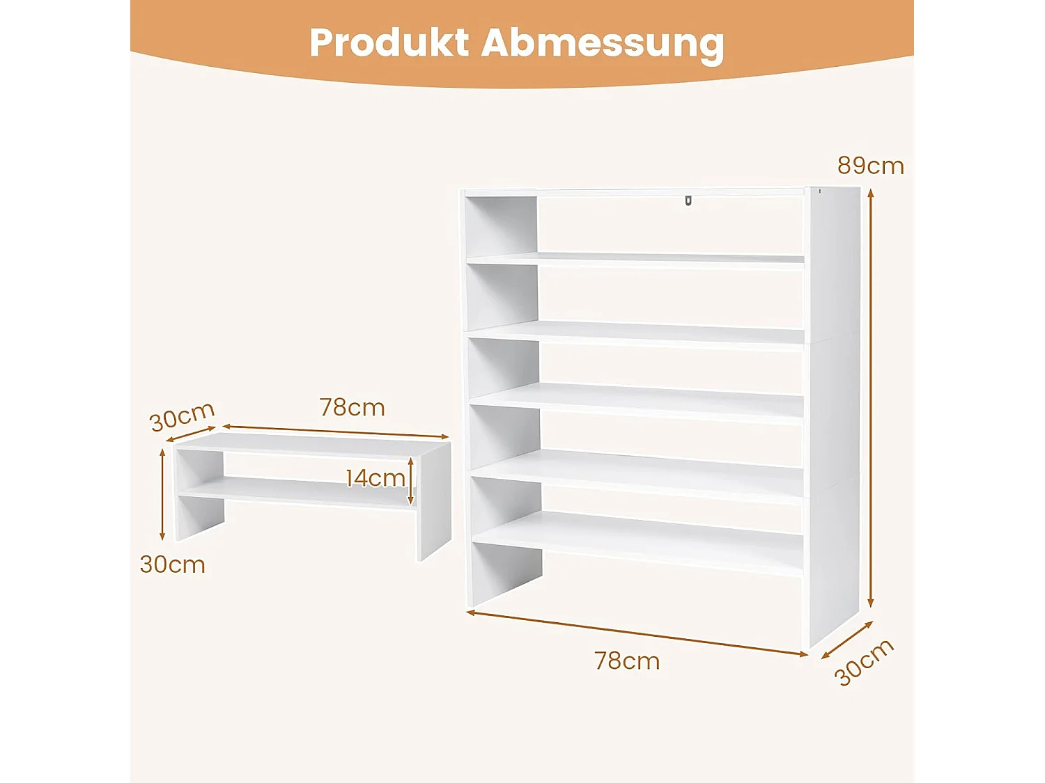 5-traps stapelbaar schoenenrek, open schoenenkast, 78 x 30 x 90 cm, schoenenrek van hout, voor entree, hal, vrij te combineren, witVH33131
