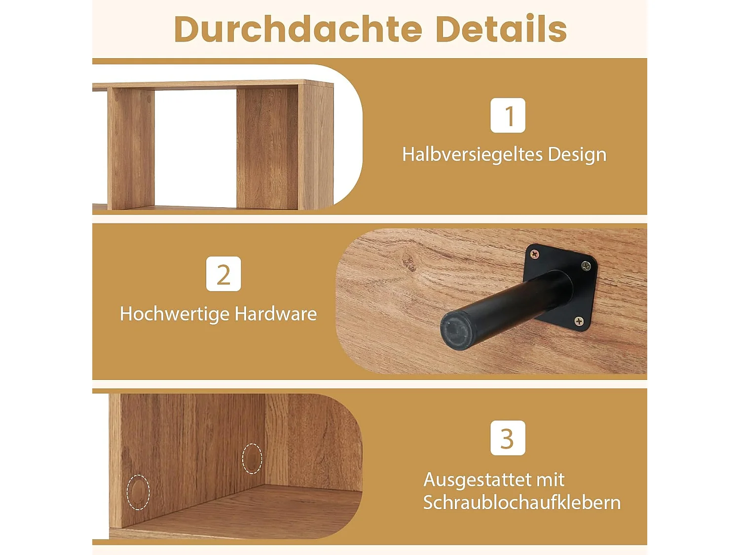 Boekenkast met 4 vakken, staand rek met 2 niveaus, kubusrek, kantoorplank, opbergrek voor woonkamer, slaapkamer, werkkamer, kantoor, 90 x 30 x 90 cm (natuur)