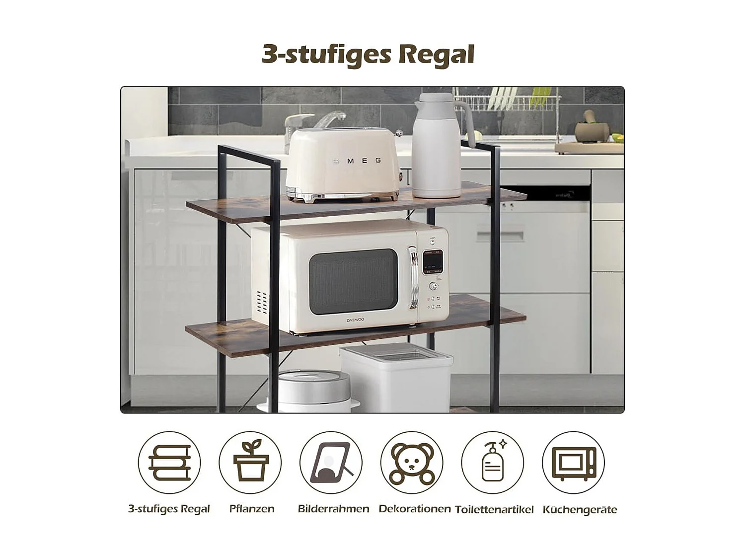 Boekenkast met 3 niveaus, vrijstaande boekenkast van hout voor presentatie,industrieel met metalen frame, ruimteverdeler voor woonkamer,90 x 36 x 99 cmTI87036