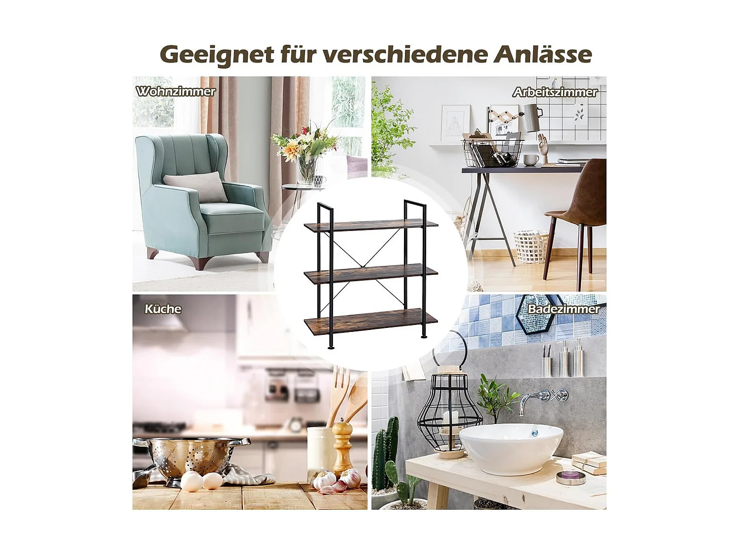 Boekenkast met 3 niveaus, vrijstaande boekenkast van hout voor presentatie,industrieel met metalen frame, ruimteverdeler voor woonkamer,90 x 36 x 99 cmTI87036