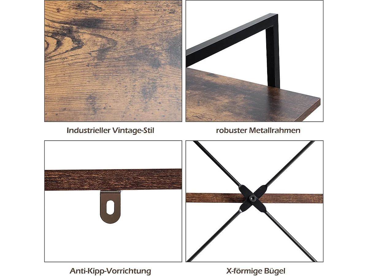 Boekenkast met 3 niveaus, vrijstaande boekenkast van hout voor presentatie,industrieel met metalen frame, ruimteverdeler voor woonkamer,90 x 36 x 99 cmTI87036