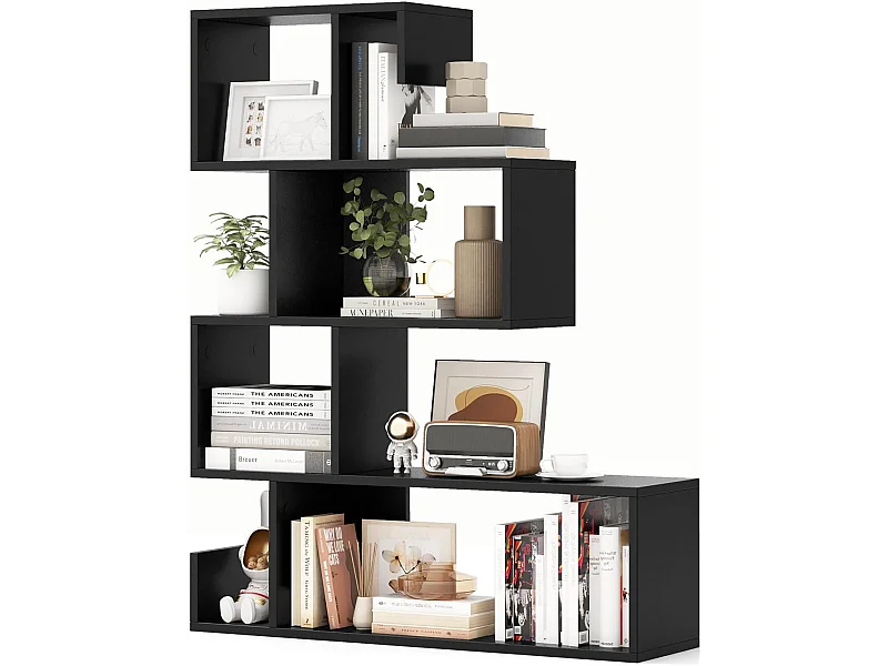 Boekenkast, 5-traps geometrisch opbergrek met open vakken, ruimteverdeler, S-vormig, staand rek met kantelbeveiligingssets voor woonkamer,kantoor (wit)VH33849