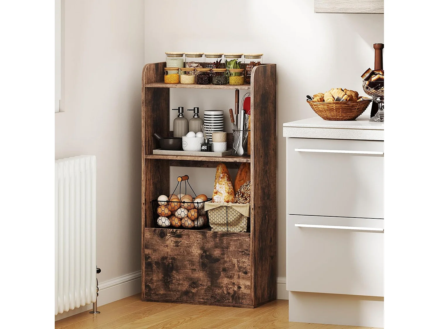 Boekenkast met lade, staand rek met 2 vakken, kantoorrek van hout, kubusrek, opbergrek voor woonkamer, slaapkamer, 55 x 29 x 105 cm (rustiek bruin)VH33847