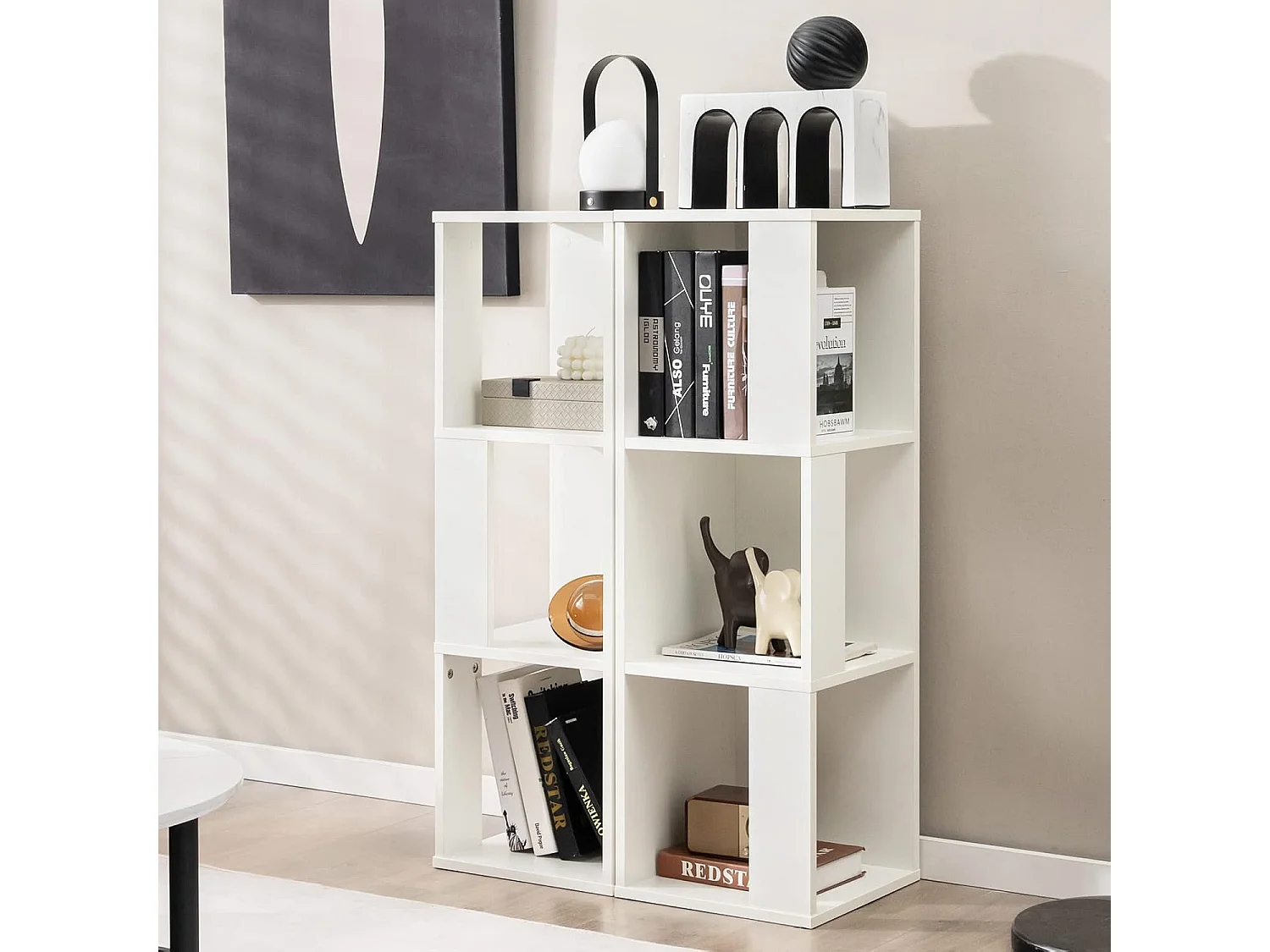 Set van 2 houten boekenkasten, staand rek met 3 niveaus, kantoorplank, opbergplank, archiefkast met kantelbeveiliging, 33 x 33 x 100,5 cm (wit)VH32811