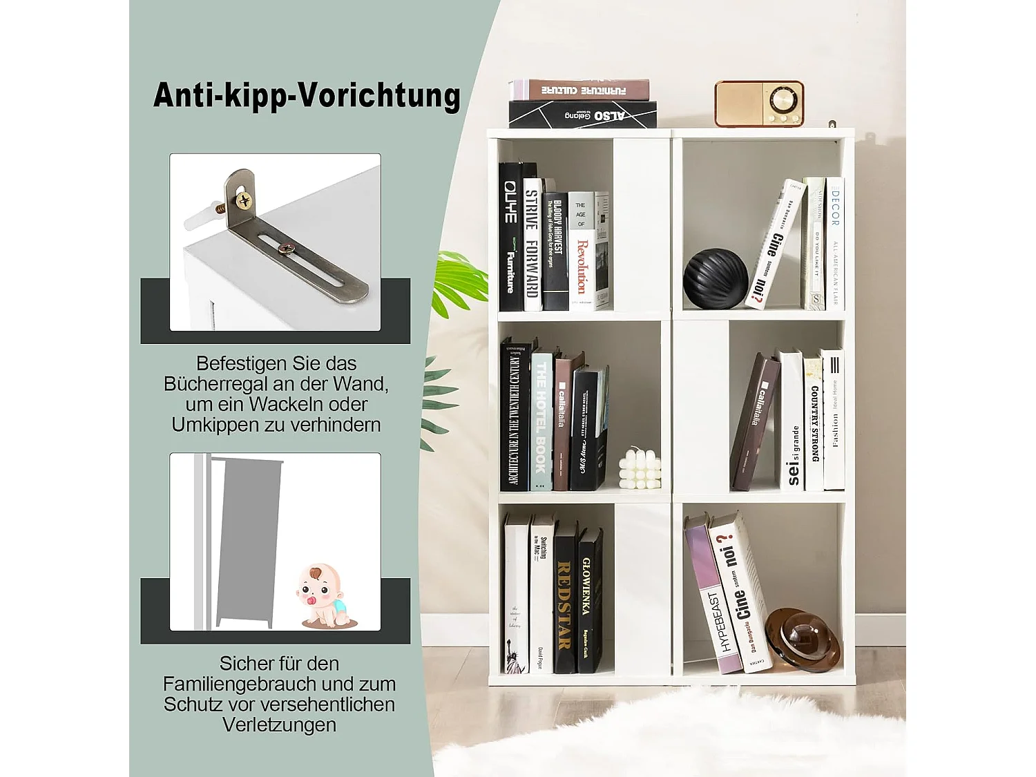 Set van 2 houten boekenkasten, staand rek met 3 niveaus, kantoorplank, opbergplank, archiefkast met kantelbeveiliging, 33 x 33 x 100,5 cm (wit)VH32811