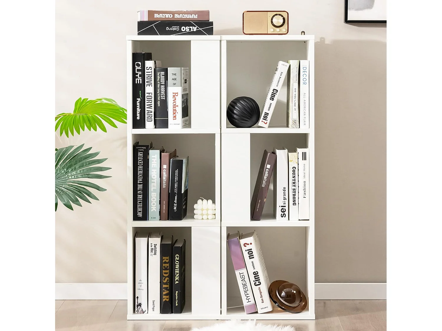 Set van 2 houten boekenkasten, staand rek met 3 niveaus, kantoorplank, opbergplank, archiefkast met kantelbeveiliging, 33 x 33 x 100,5 cm (wit)VH32811