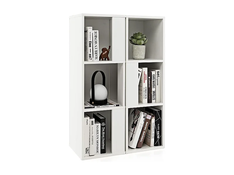 Set van 2 houten boekenkasten, staand rek met 3 niveaus, kantoorplank, opbergplank, archiefkast met kantelbeveiliging, 33 x 33 x 100,5 cm (wit)VH32811