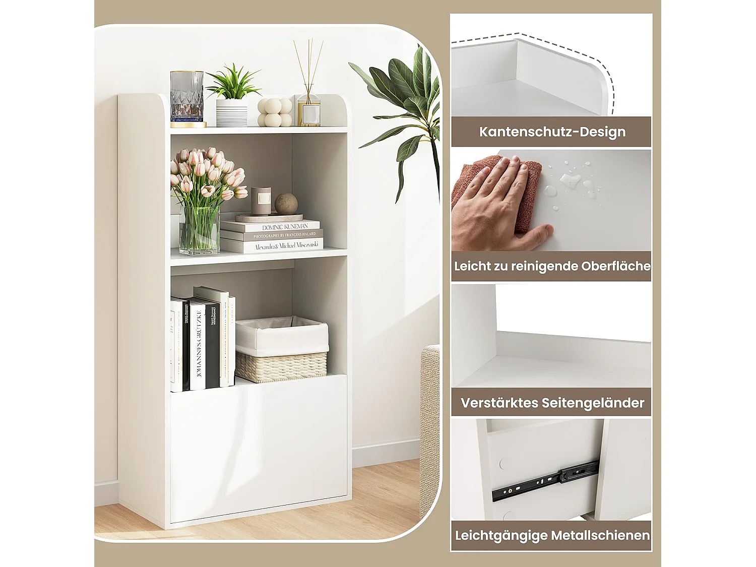 Boekenkast met lade, staand rek met 2 vakken, kantoorrek van hout, kubusrek, opbergrek voor woonkamer, slaapkamer, 55 x 29 x 105 cm (wit)VH33847