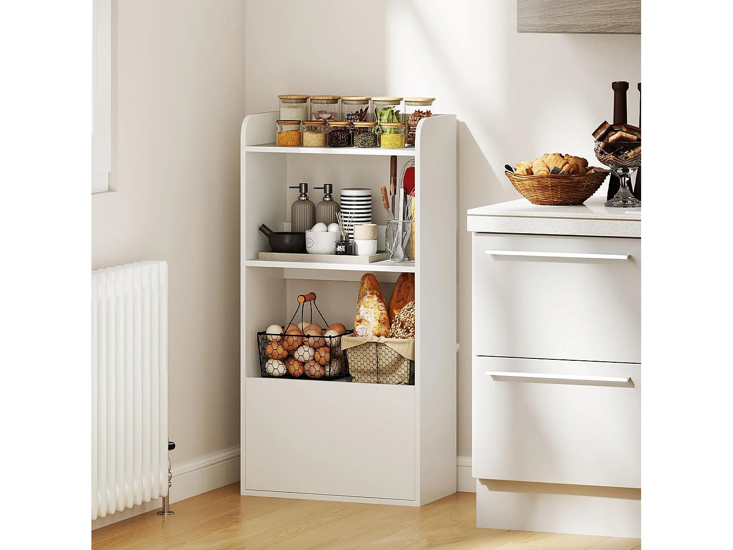 Boekenkast met lade, staand rek met 2 vakken, kantoorrek van hout, kubusrek, opbergrek voor woonkamer, slaapkamer, 55 x 29 x 105 cm (wit)VH33847