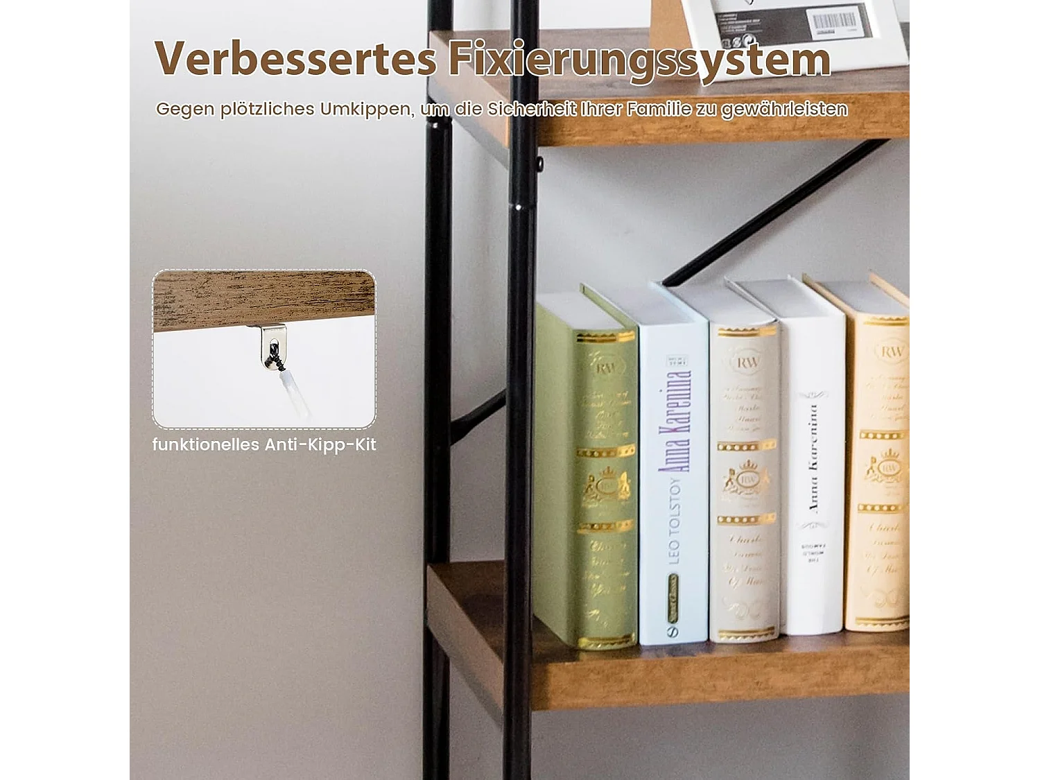 Boekenkast met 5 niveaus, staand rek met metalen frame, vrijstaand rek, kantoorrek voor woonkamer, slaapkamer,79 x 35 x 160 cm, industrieel design (bruin)TI71592