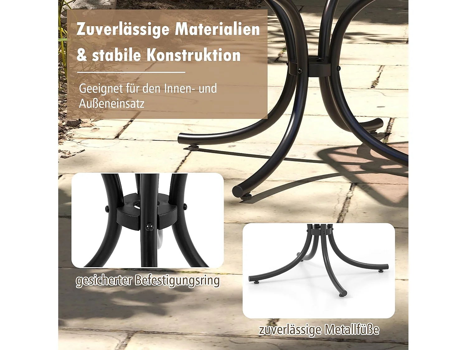Bijzettafel, kleine tuintafel, weerbestendige balkontafel, vierkante koffietafel met tafelblad van gehard glas, voor balkon, tuin, terras, 50 x 50 x 45 cm ZB33762