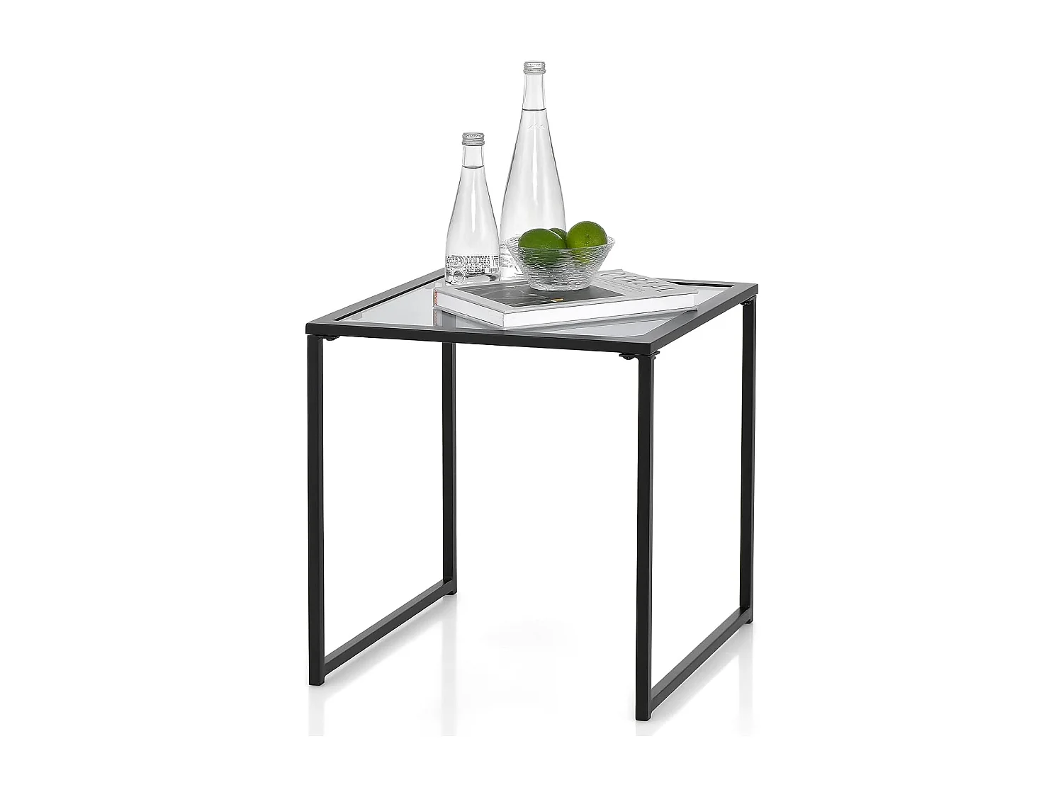 Bijzettafel, kleine tuintafel, balkontafel met tafelblad van gehard glas, koffietafel voor woonkamer, tuin, balkon, terras, 43 x 43 x 45 cm