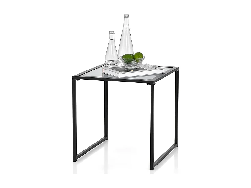 Bijzettafel, kleine tuintafel, balkontafel met tafelblad van gehard glas, koffietafel voor woonkamer, tuin, balkon, terras, 43 x 43 x 45 cm