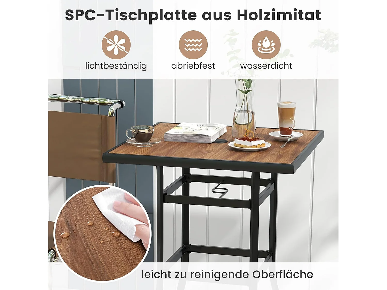 Bistrotafel met schermgat, tuintafel met tafelblad in houtlook, statafel, vierkante balkontafel voor tuin, achtertuin, balkon, 70 x 70 x 102 cm