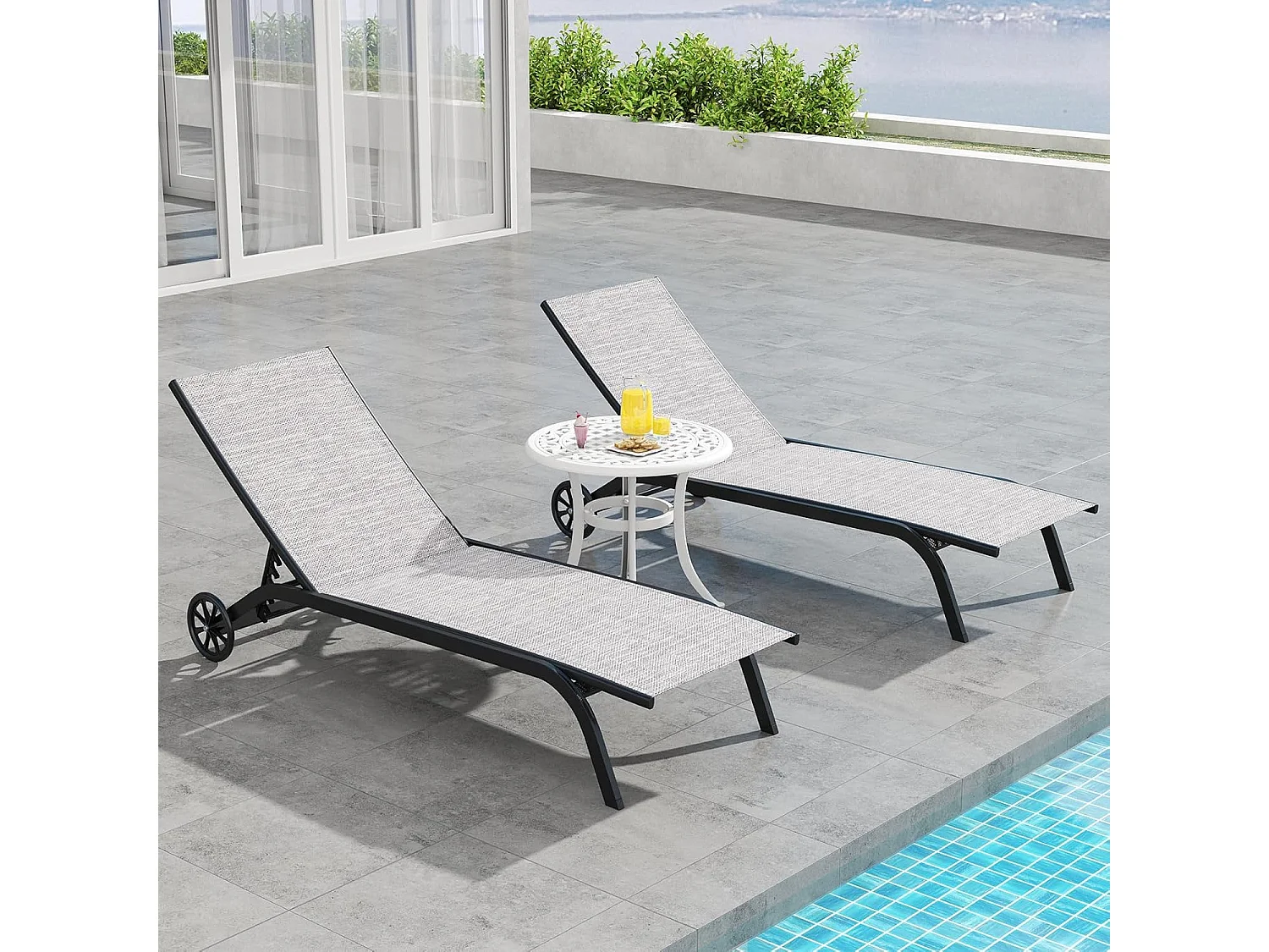 Bijzettafel van gegoten aluminium, weerbestendige balkontafel met verstelbare voetkussens, ronde tuintafel voor tuin, achtertuin, balkon, 60x60x53 cm, wit ZB33544